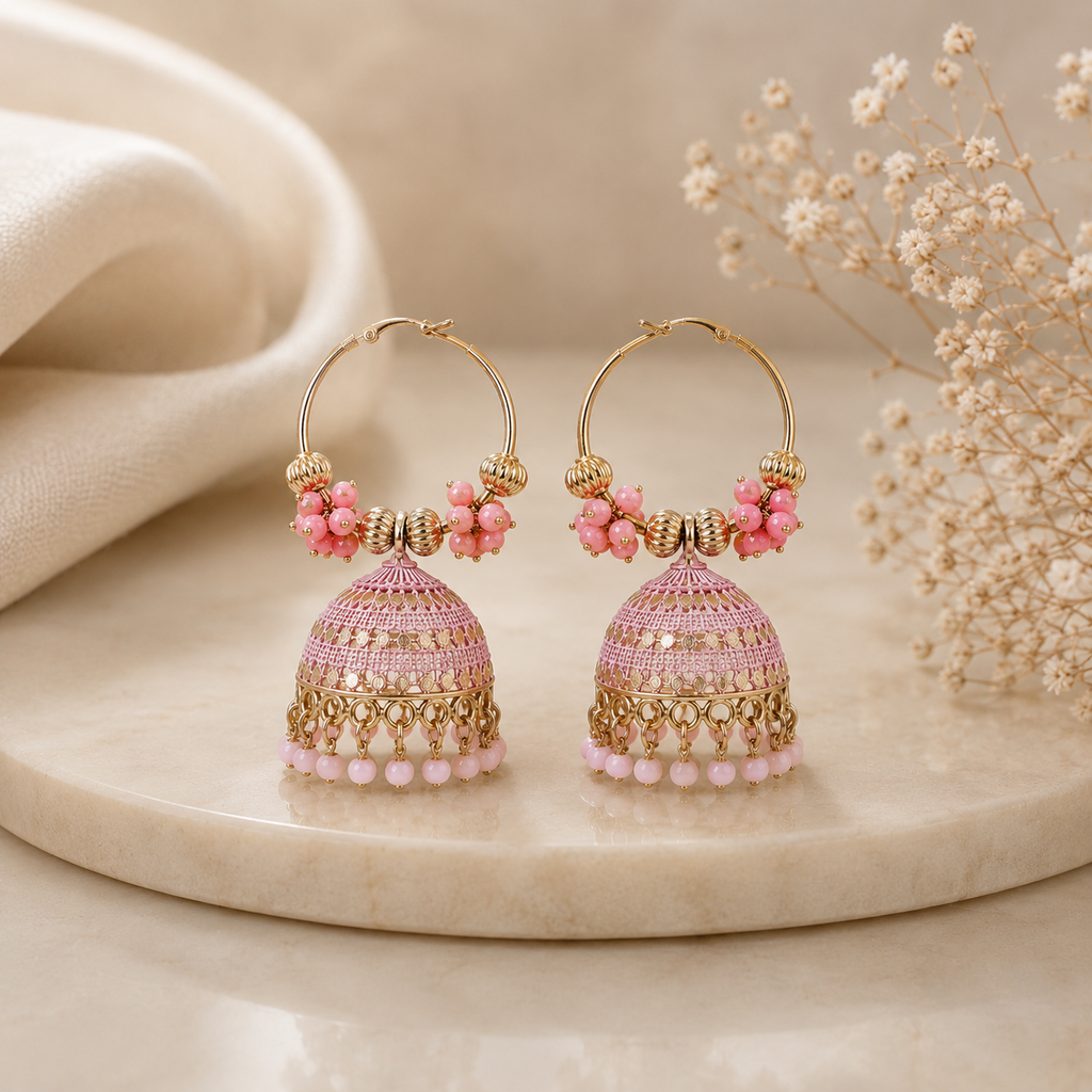 Pink Bloom Jhumka