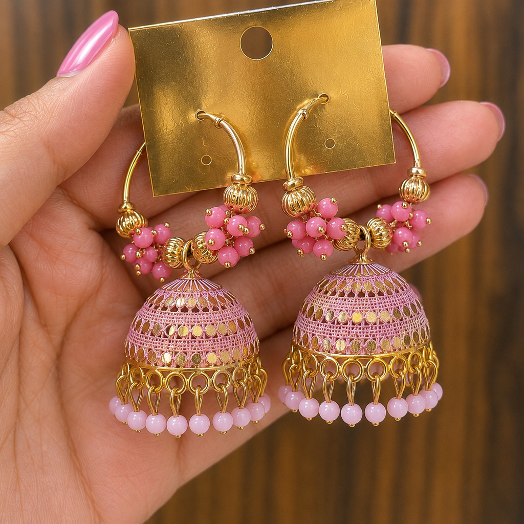 Pink Bloom Jhumka