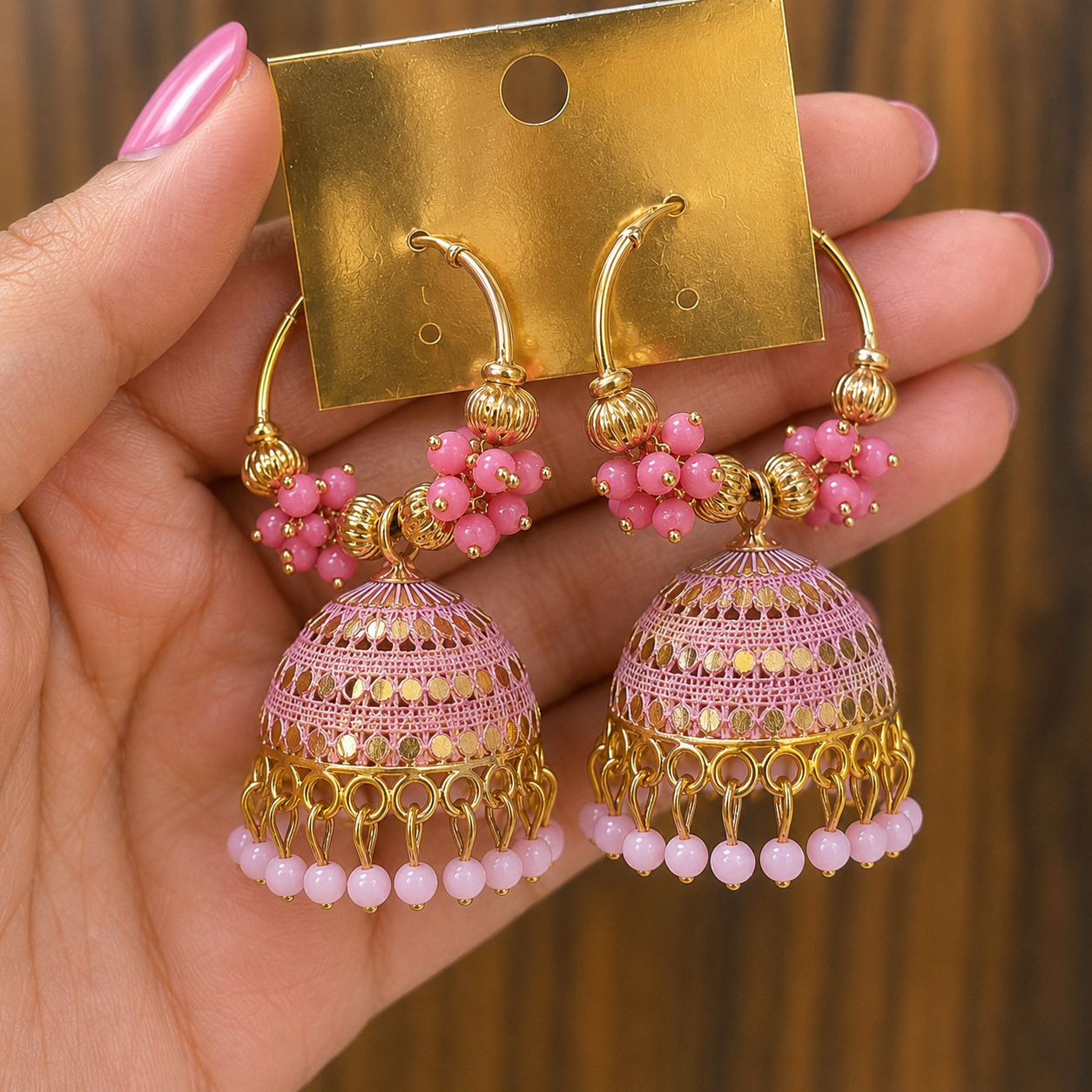 Pink Bloom Jhumka