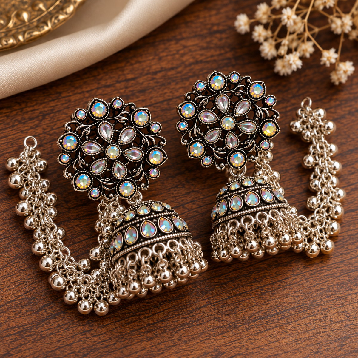 Floral Oxidised Chain Jhumka
