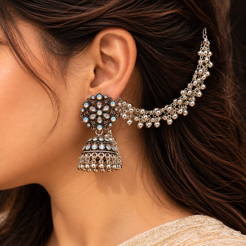 Floral Oxidised Chain Jhumka